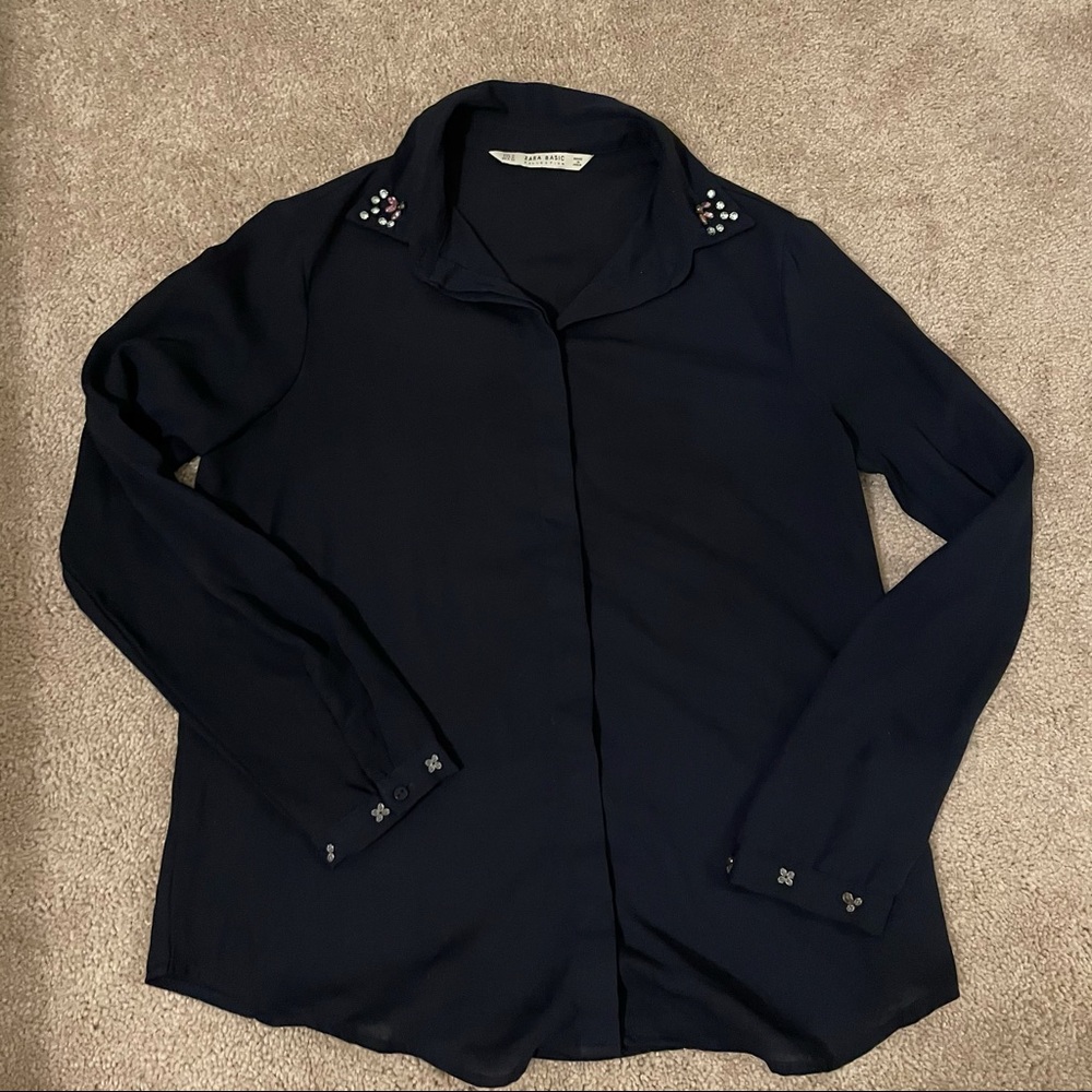 Zara navy shirt with pearls (M)
